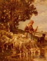 Ein Shepardess Bewässerung Her Flock Tierier Charles Emile Jacque